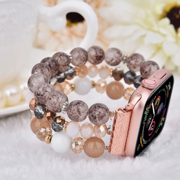 Coffee Pearl Beaded Apple Watch Bracelet - Picture 4 of 5